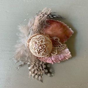 Anthropologie Vintage Rose Feathered Hair Clip